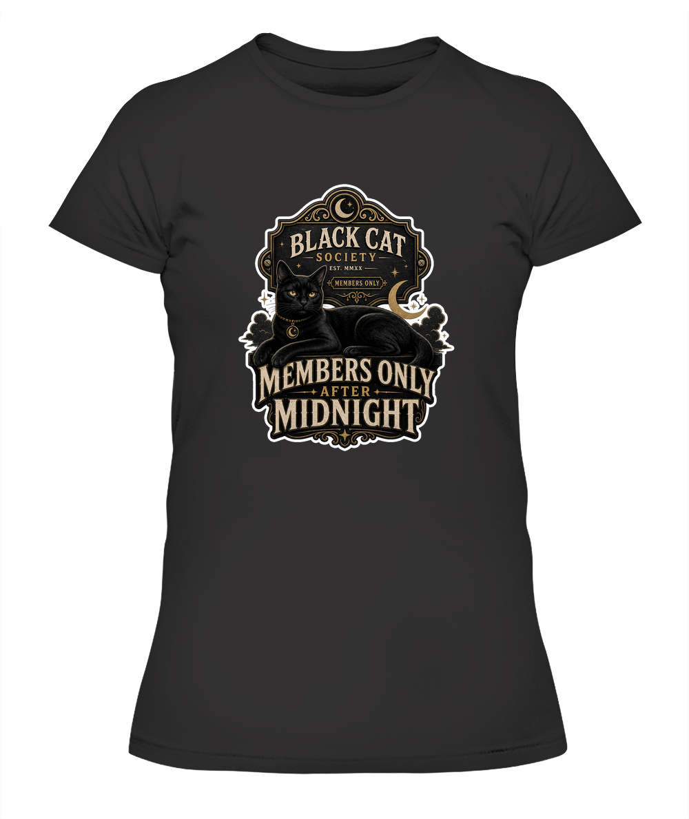 Members Only After Midnight Ladies T-Shirt | Black Cat Lover Gift