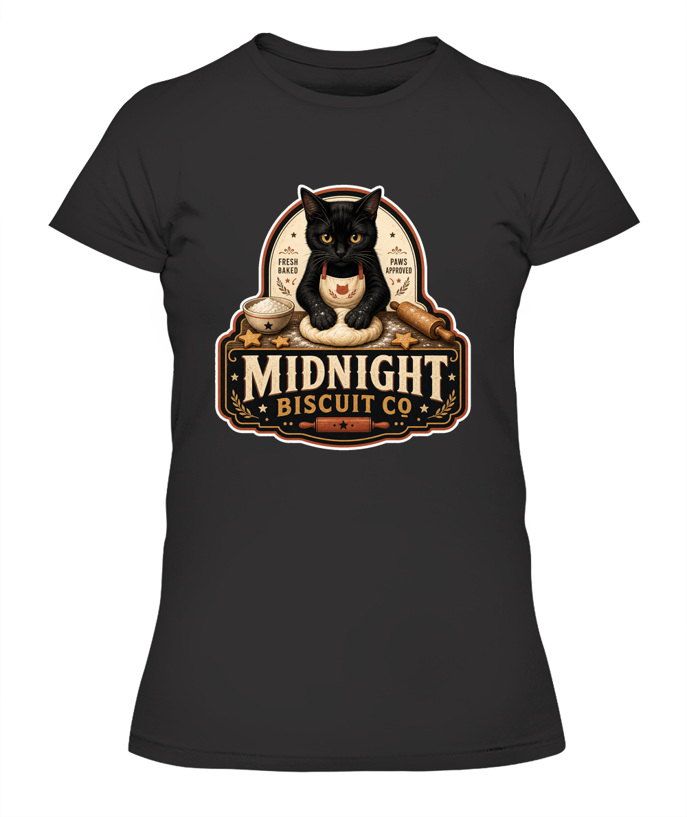 Midnight Biscuit Co Ladies T-Shirt | Black Cat Lover Gift