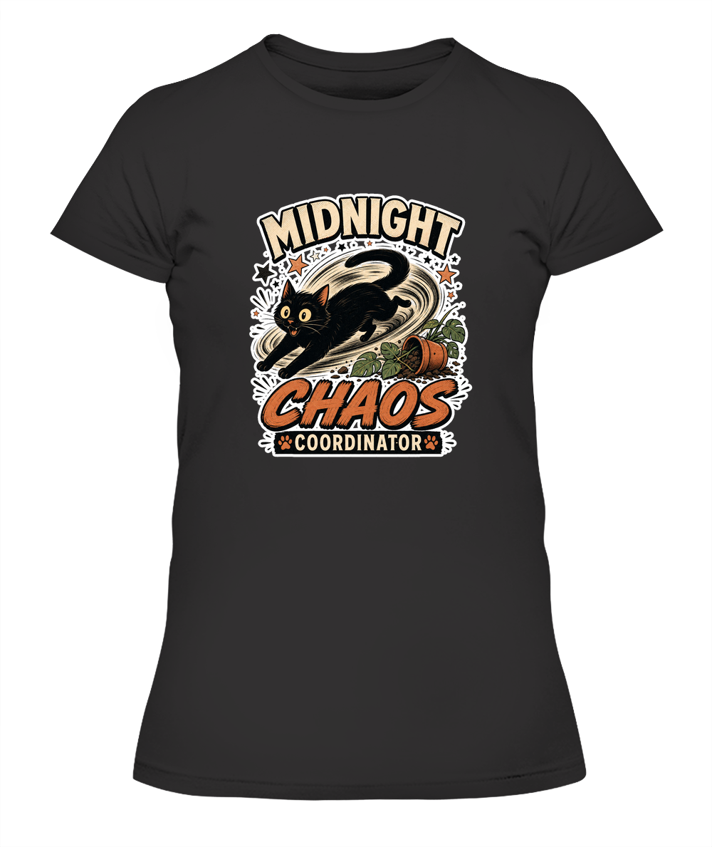 Midnight Chaos Coordinator Ladies T-Shirt | Black Cat Lover Gift