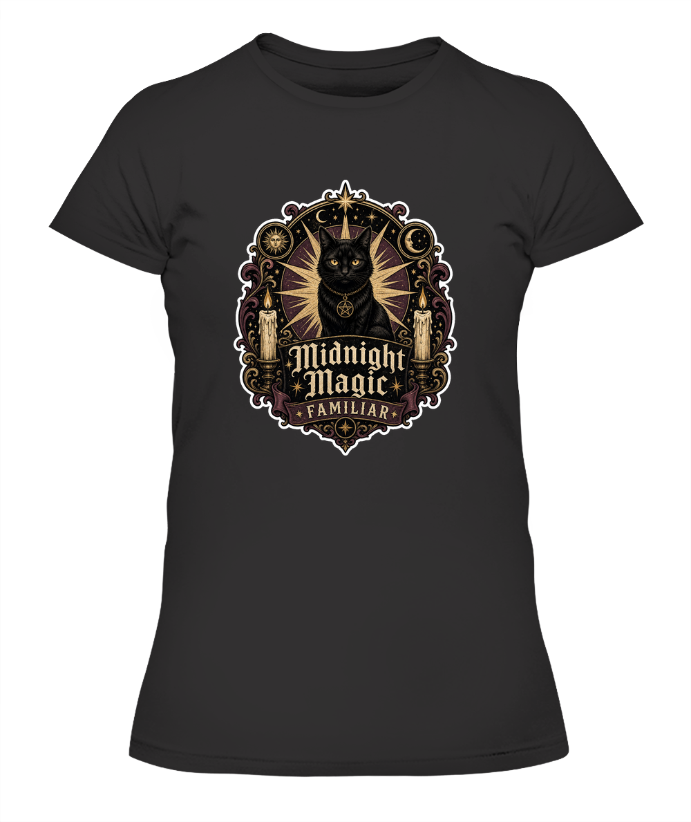 Midnight Magic Familiar Ladies T-Shirt | Black Cat Lover Gift