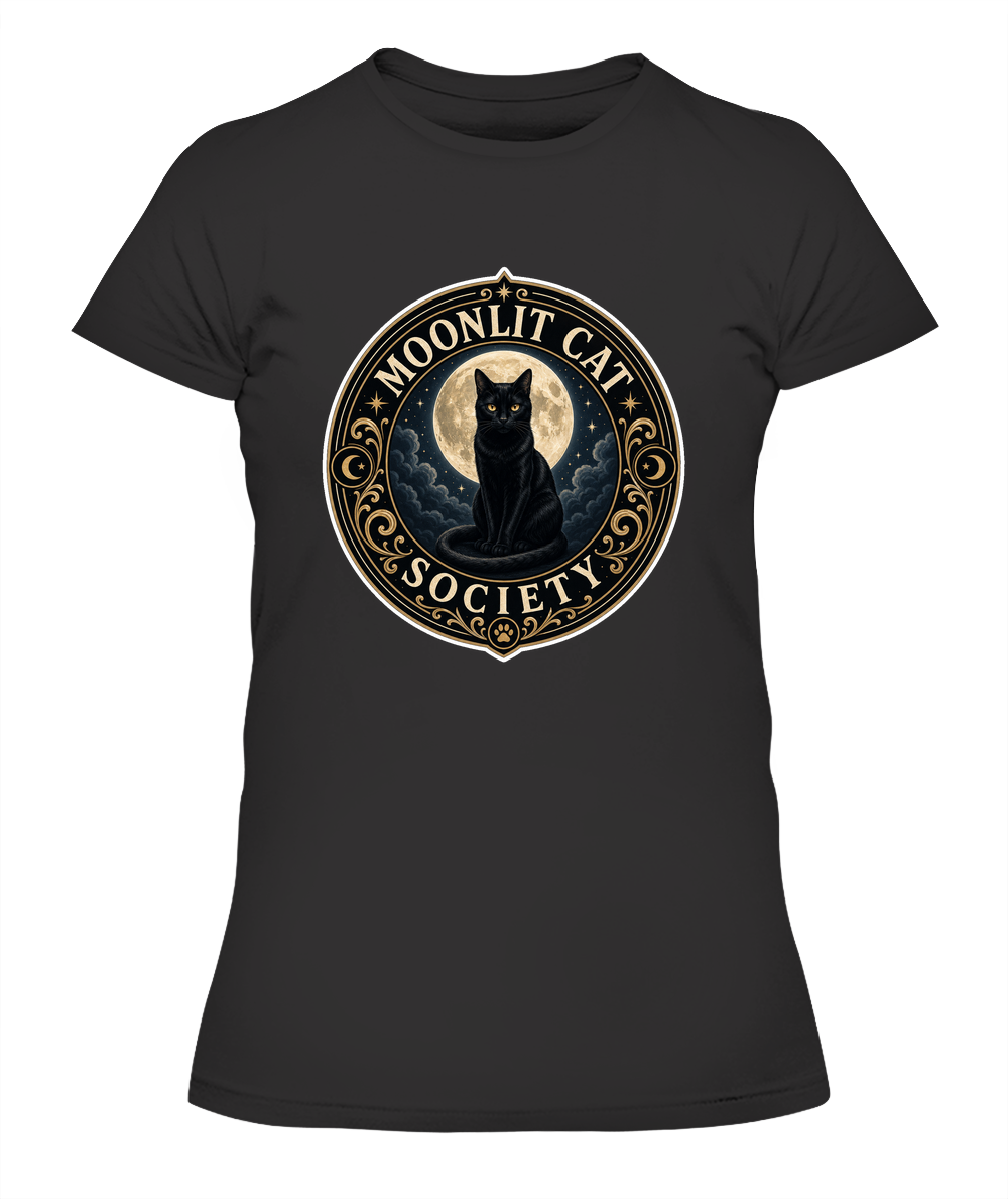 Moonlit Cat Society Ladies T-Shirt | Black Cat Lover Gift