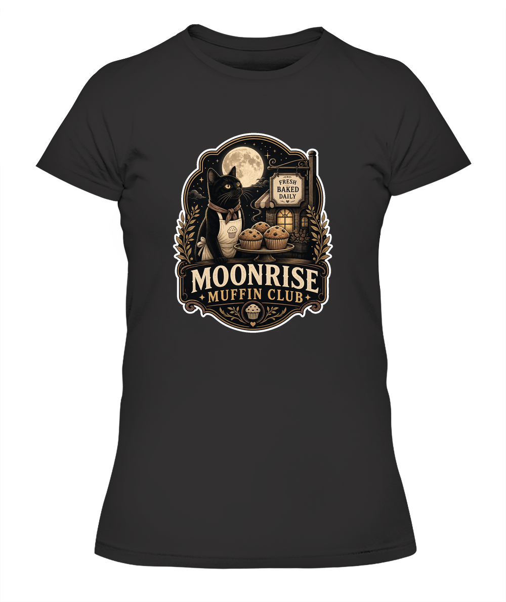 Moonrise Muffin Club Ladies T-Shirt | Black Cat Lover Gift