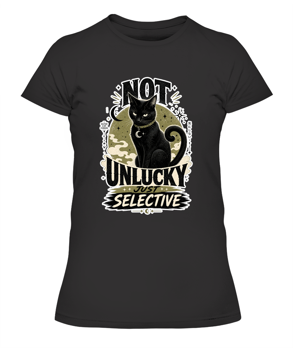 Not Unlucky just Selective Ladies T-Shirt | Black Cat Lover Gift