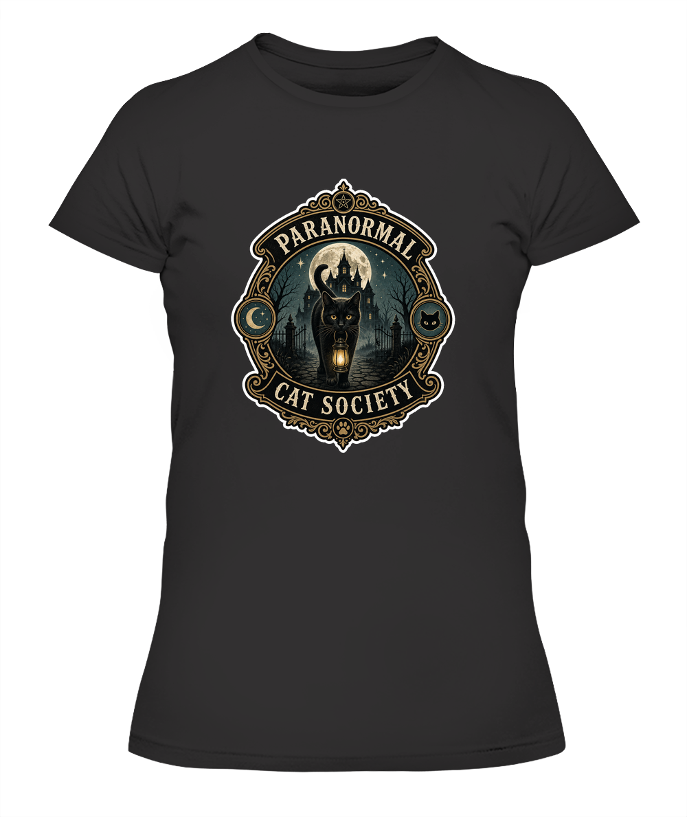 Paranormal Cat Society Ladies T-Shirt | Black Cat Lover Gift