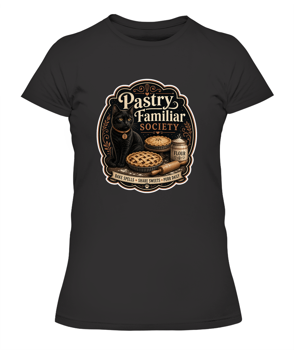 Pastry Familiar Society Ladies T-Shirt | Black Cat Lover Gift