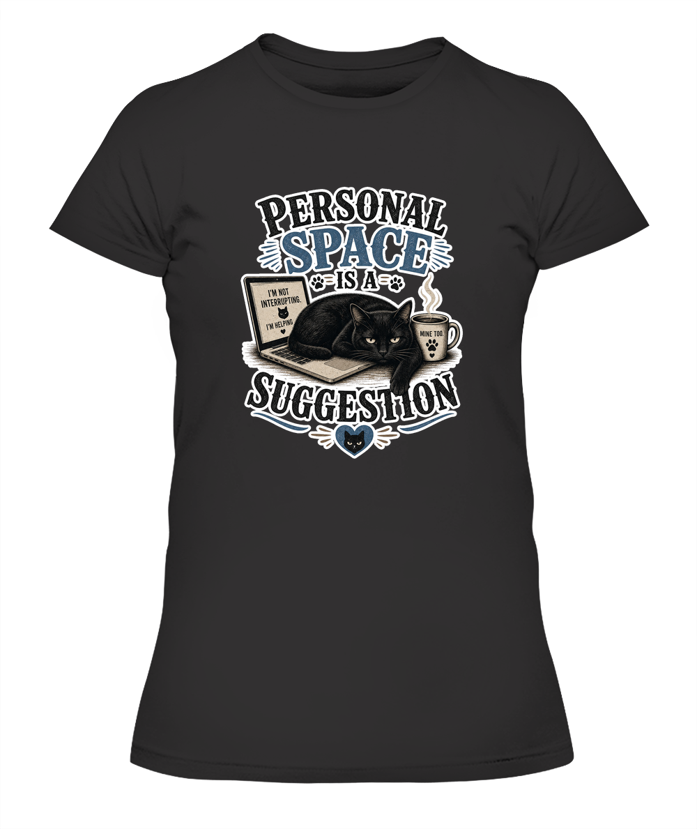 Personal Space is a Suggestion Ladies T-Shirt | Black Cat Lover Gift