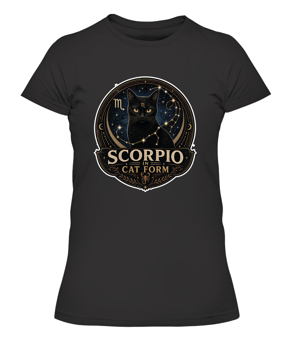 Scorpio in Cat Form Ladies T-Shirt | Black Cat Lover Gift