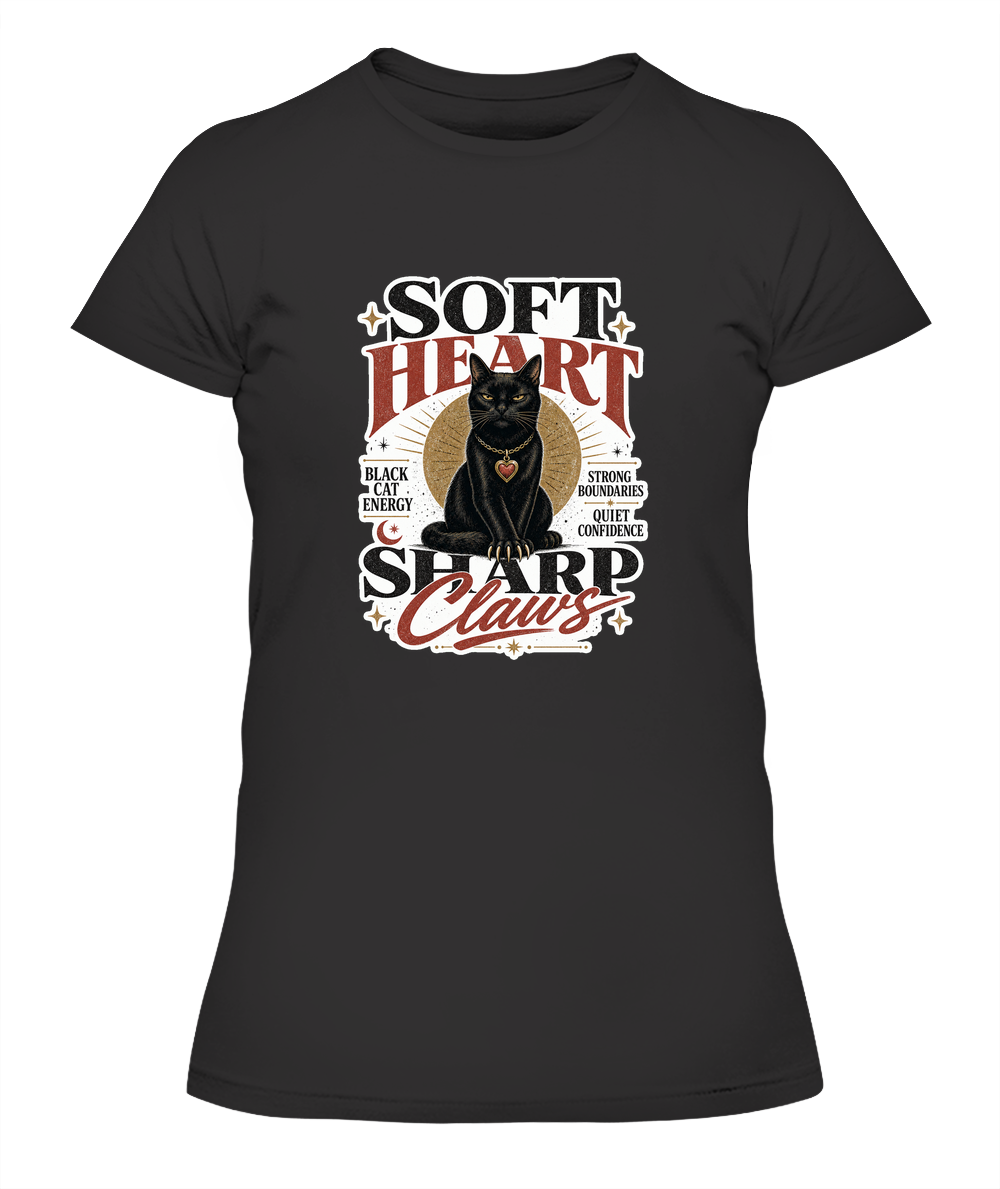 Soft Heart Sharp Claws Ladies T-Shirt | Black Cat Lover Gift