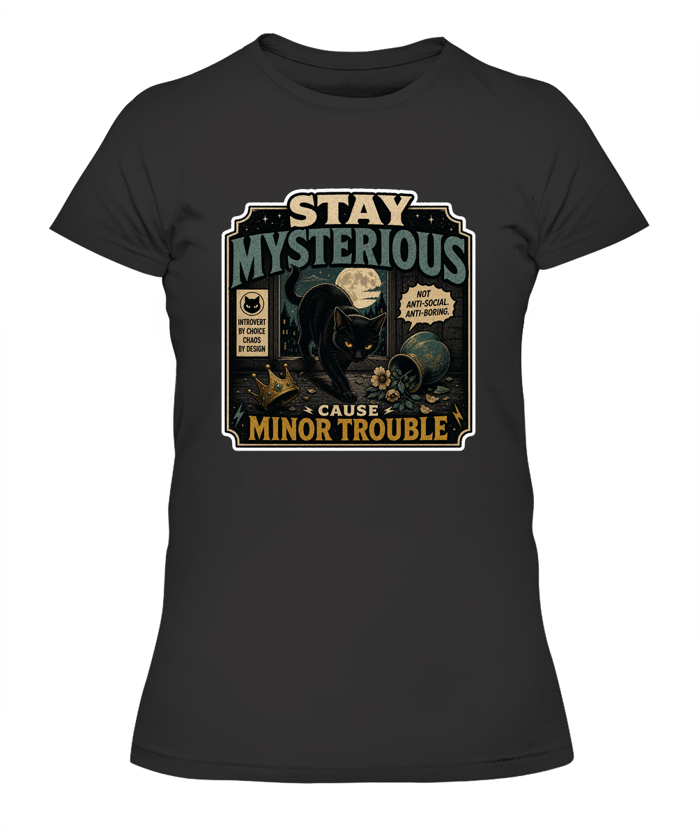 Stay Mysterious Cause Minor Trouble Ladies T-Shirt | Black Cat Lover Gift