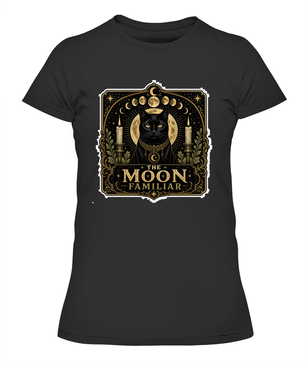 The Moon Familiar Ladies T-Shirt | Black Cat Lover Gift