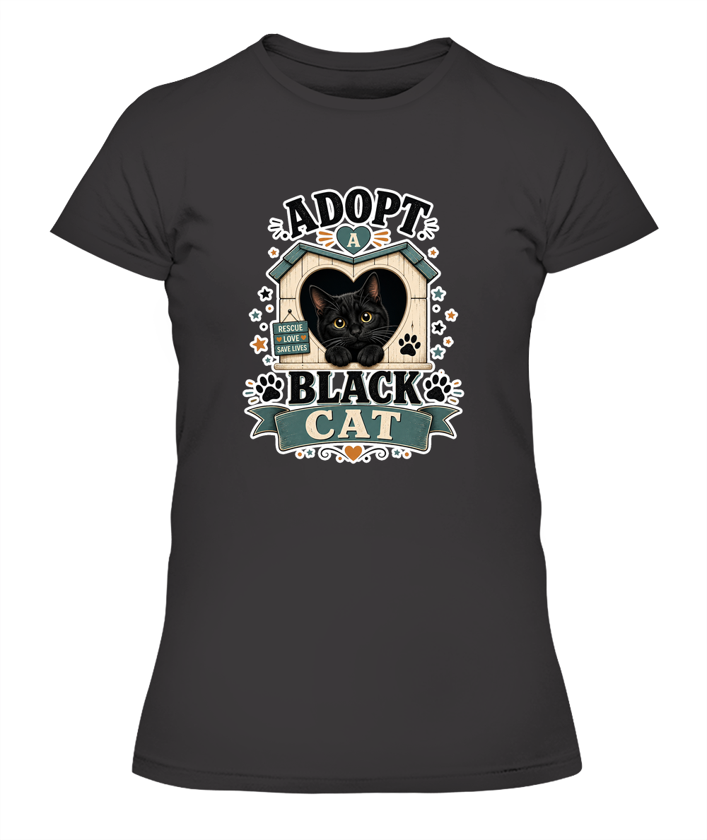 Adopt a Black Cat Ladies T-Shirt | Black Cat Lover Gift