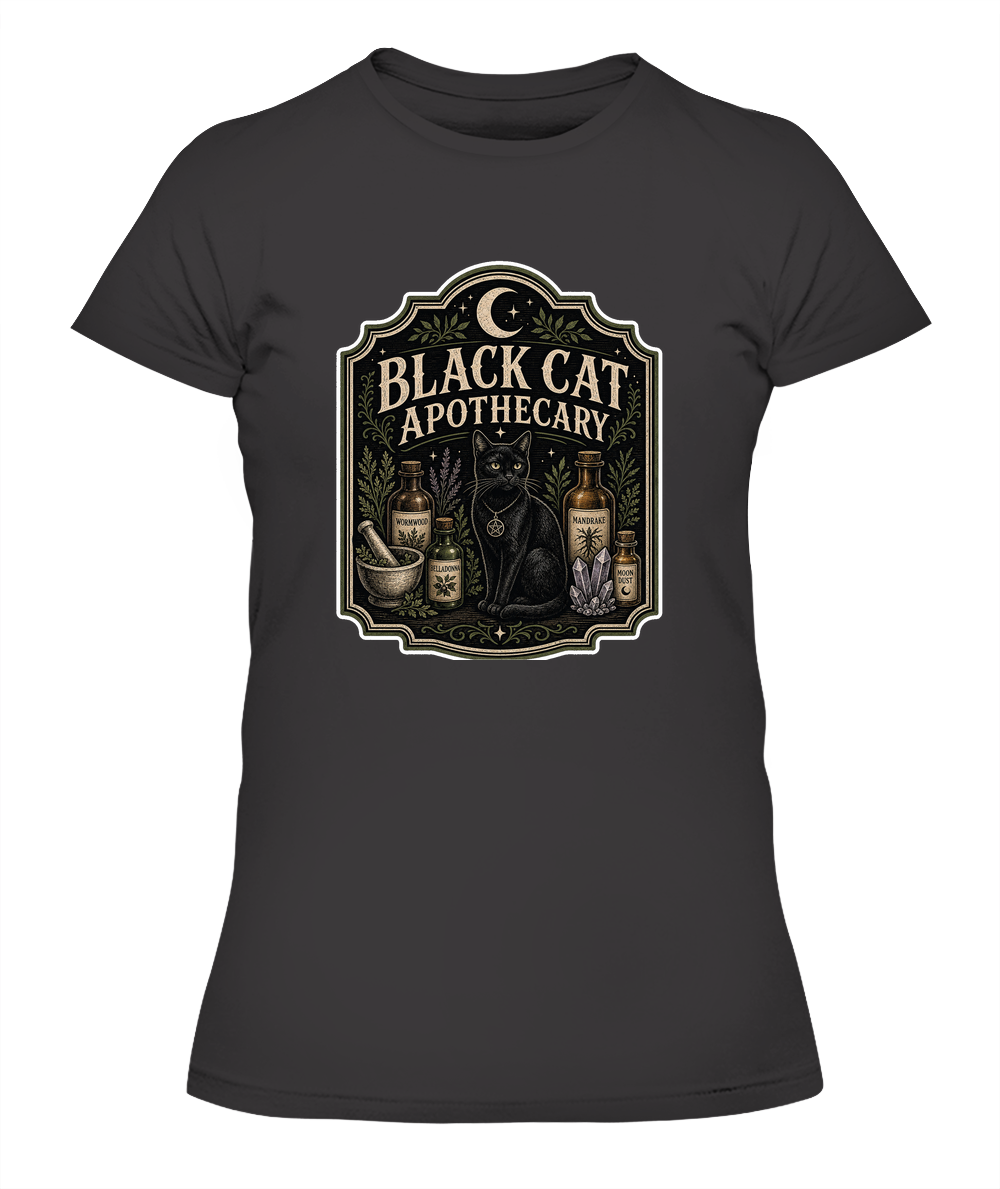 Black Cat Apothecary Ladies T-Shirt | Black Cat Lover Gift