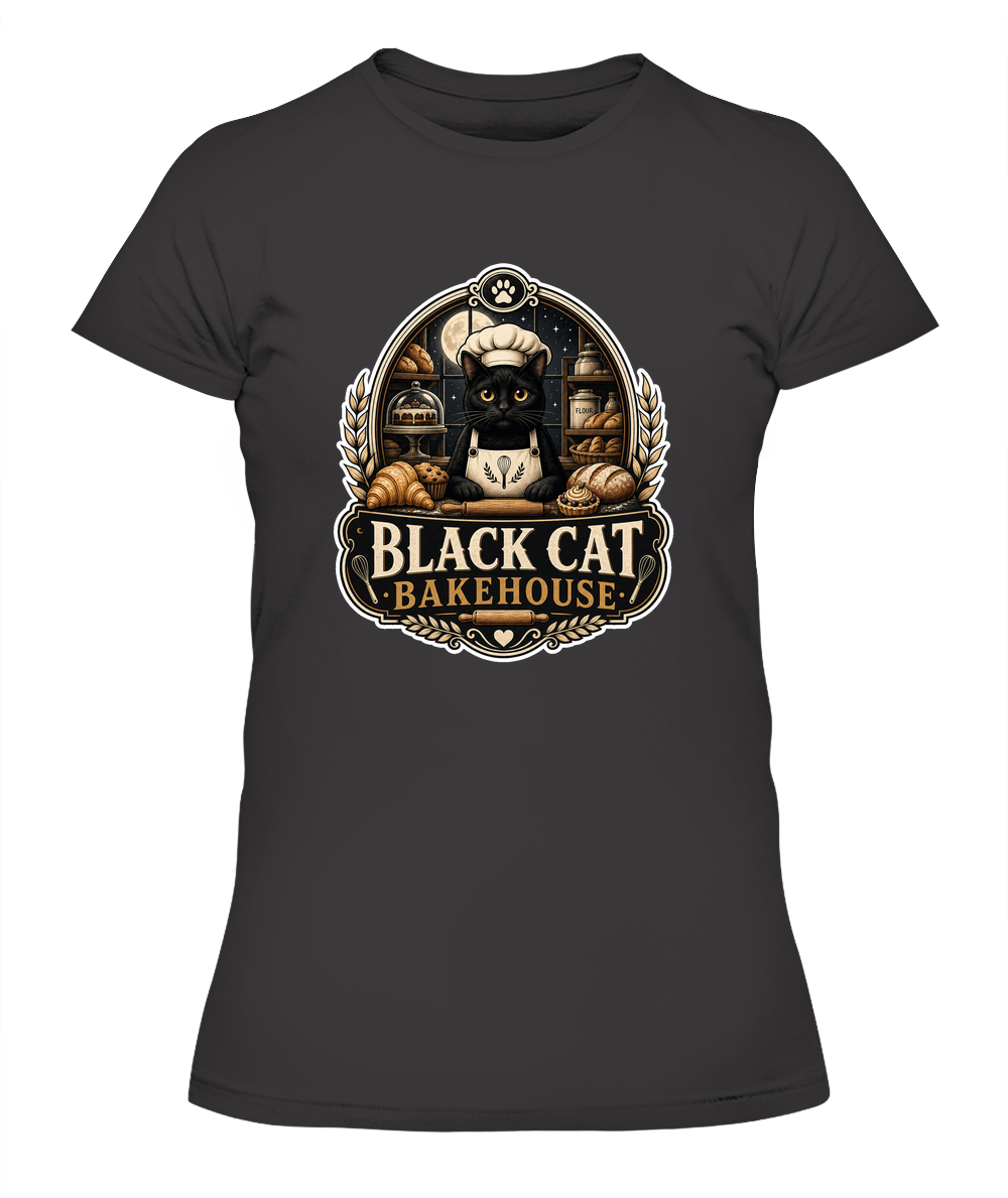 Black Cat Bakehouse Ladies T-Shirt | Black Cat Lover Gift