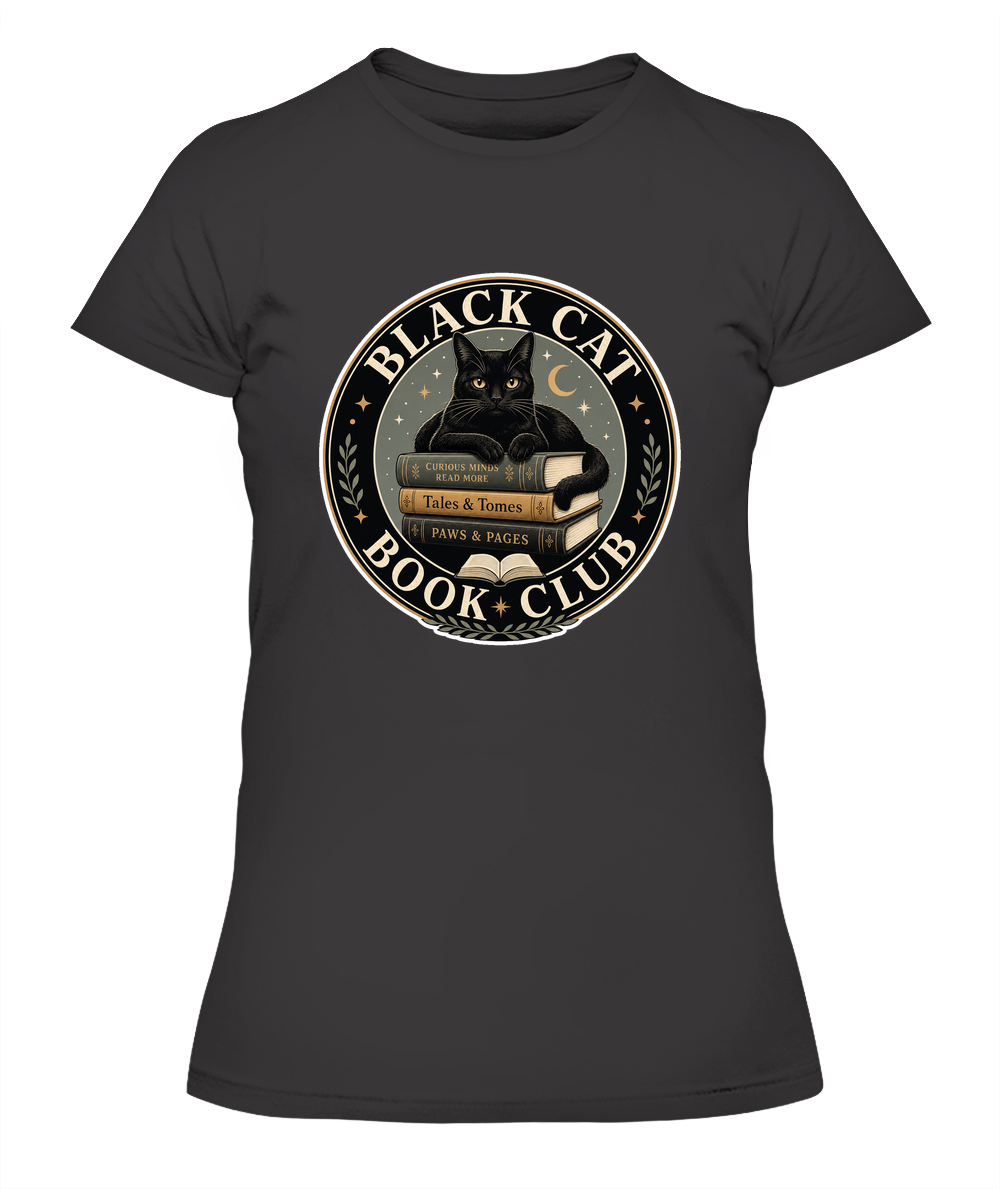 Black Cat Book Club Ladies T-Shirt | Black Cat Lover Gift