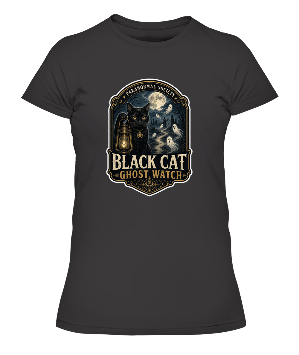 Black Cat Ghost Watch Ladies T-Shirt | Black Cat Lover Gift