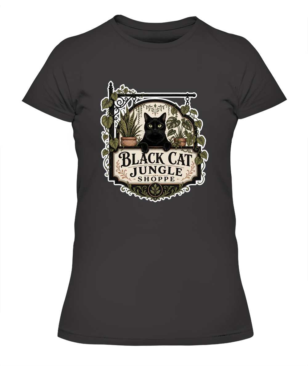 Black Cat Jungle Shoppe Ladies T-Shirt | Black Cat Lover Gift