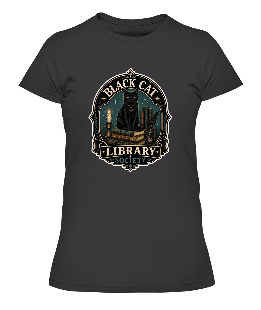 Black Cat Library Society Ladies T-Shirt | Black Cat Lover Gift