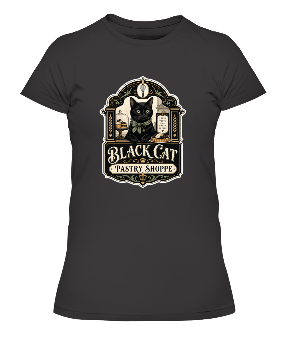 Black Cat Pastry Shoppe Ladies T-Shirt | Black Cat Lover Gift