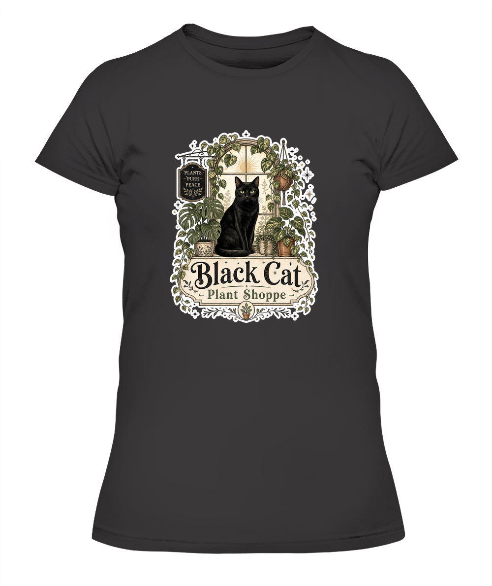 Black Cat Plant Shoppe Ladies T-Shirt | Black Cat Lover Gift