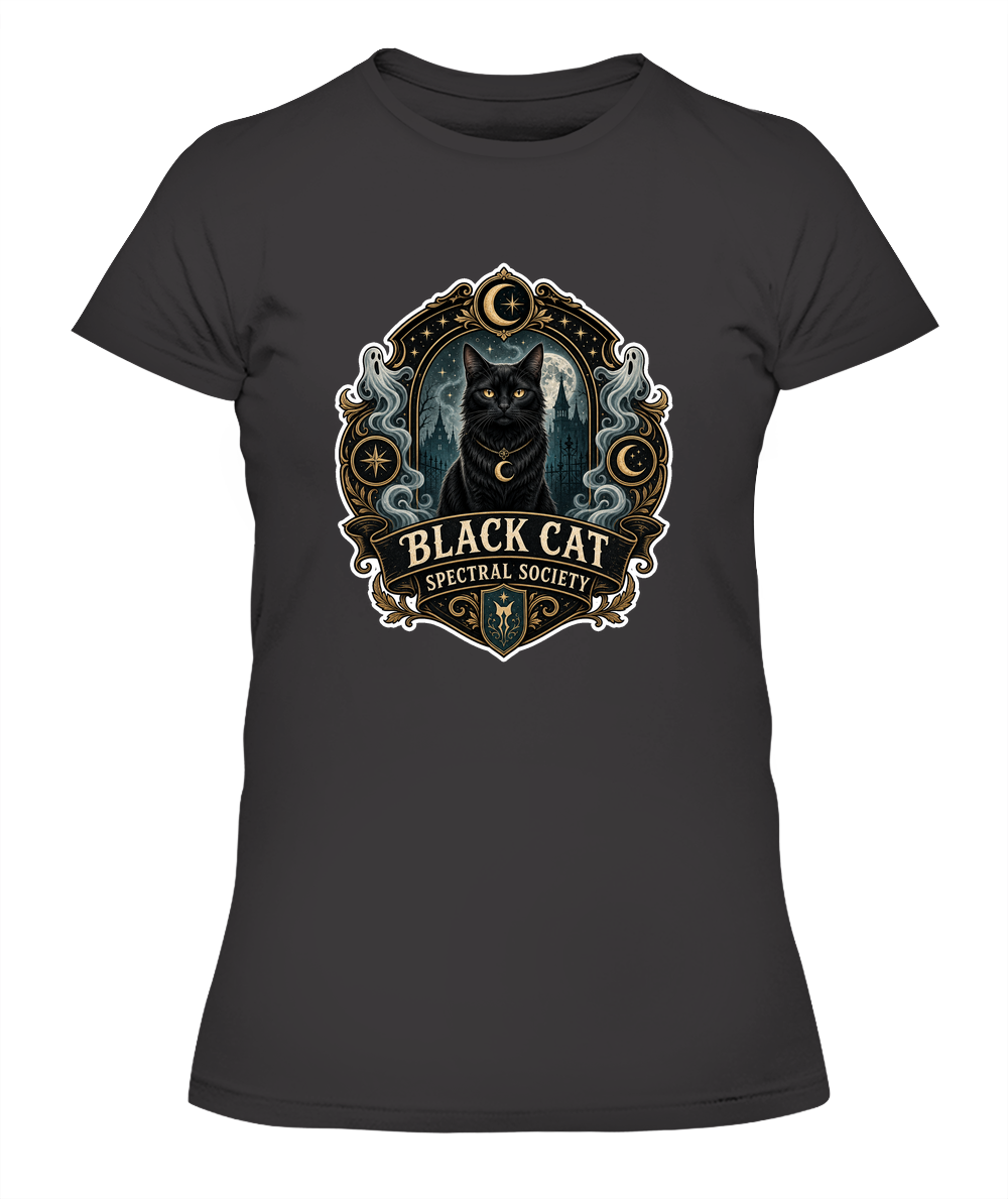 Black Cat Spectral Society Ladies T-Shirt | Black Cat Lover Gift