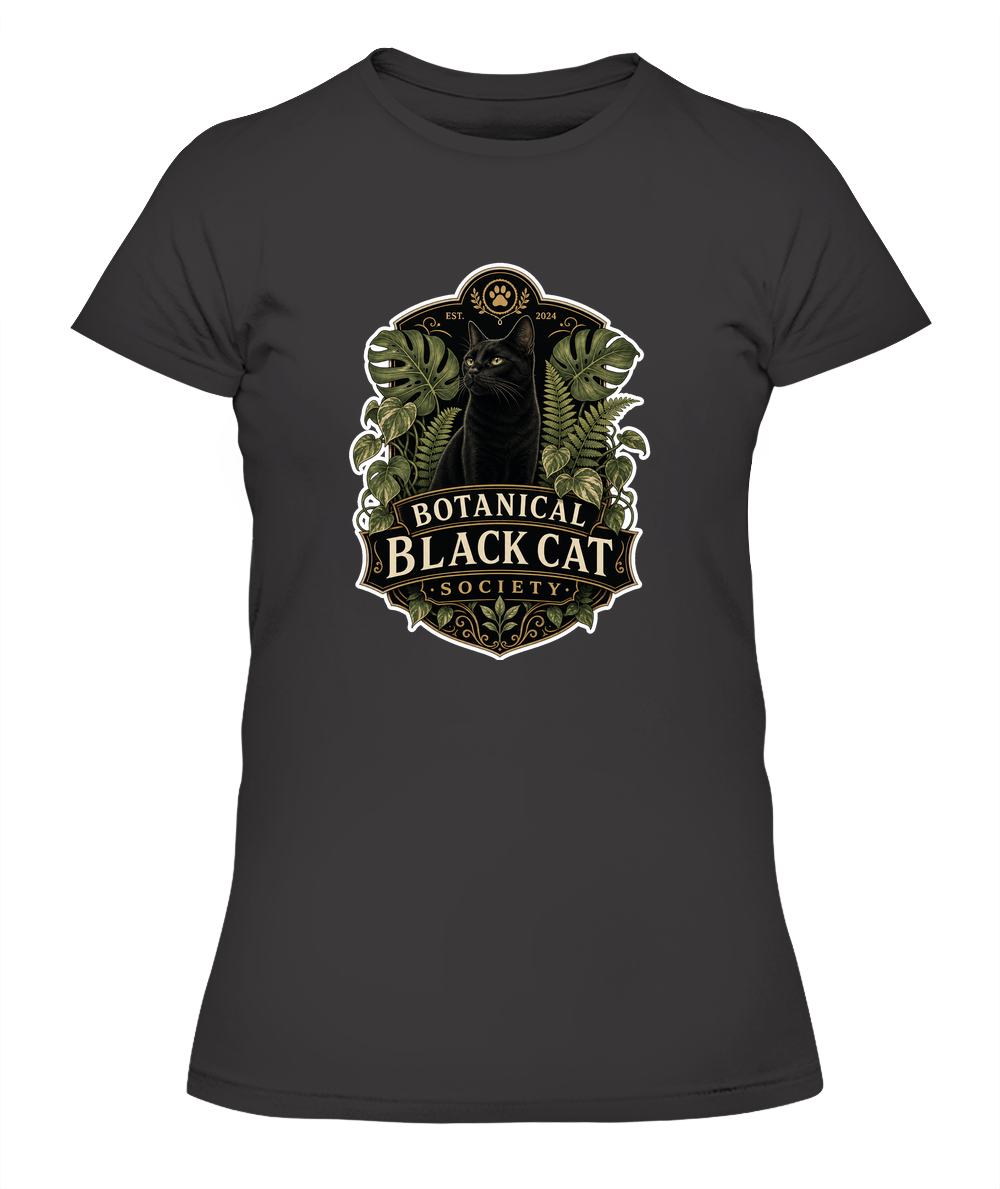 Botanical Black Cat Society Ladies T-Shirt | Black Cat Lover Gift