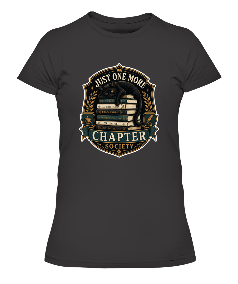 Just One More Chapter Society Ladies T-Shirt | Black Cat Lover Gift