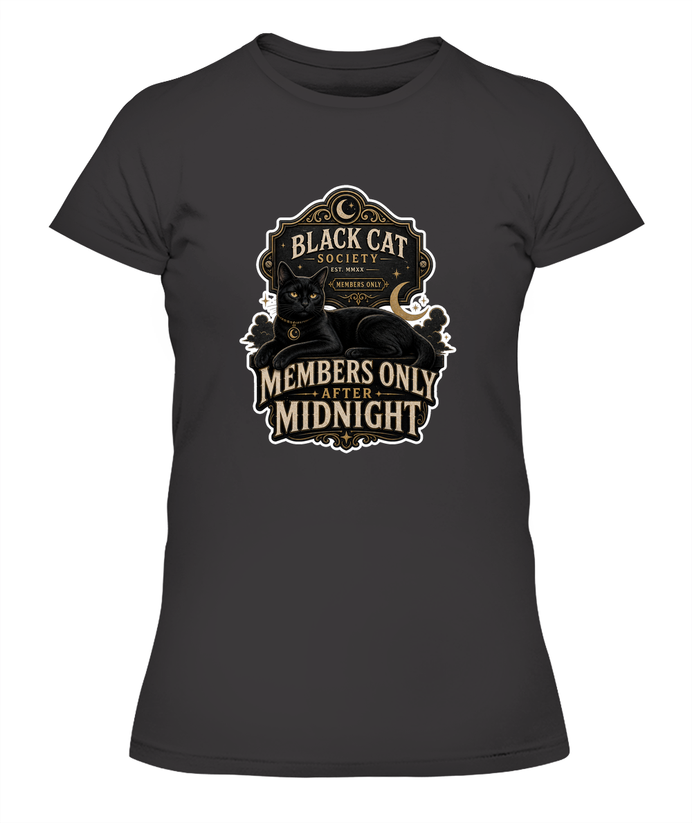 Members Only After Midnight Ladies T-Shirt | Black Cat Lover Gift
