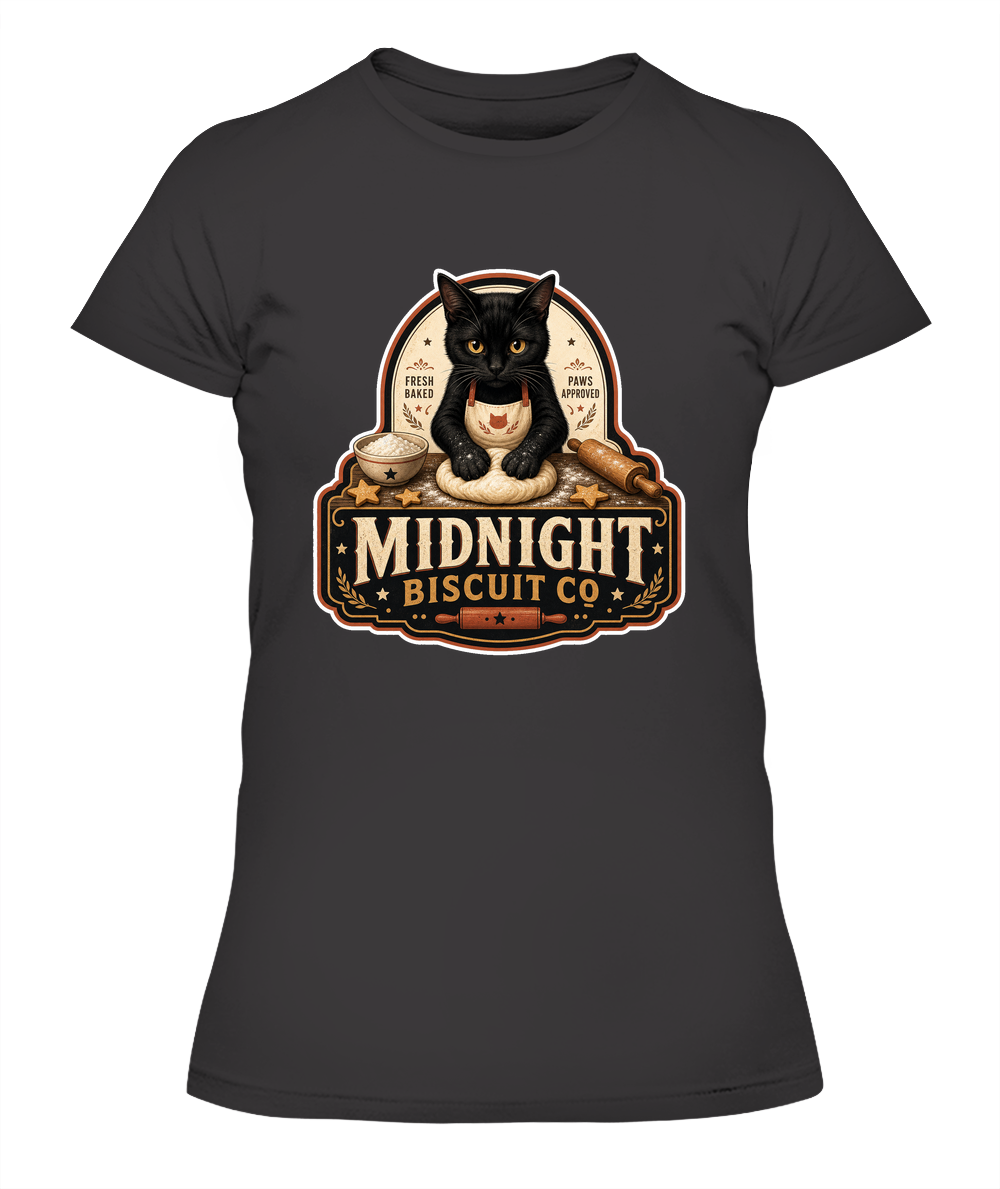 Midnight Biscuit Co Ladies T-Shirt | Black Cat Lover Gift