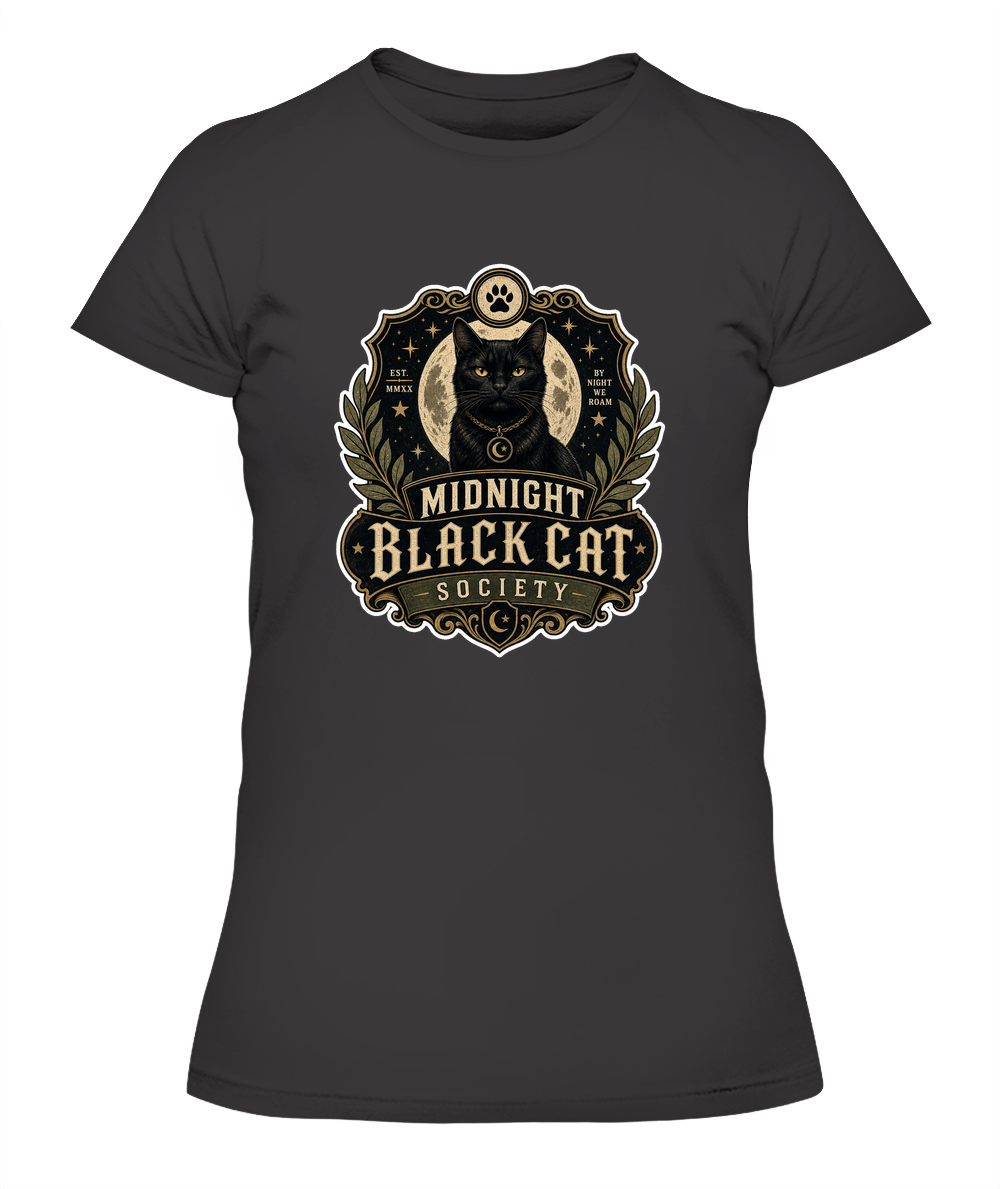 Midnight Black Cat Society Ladies T-Shirt | Black Cat Lover Gift