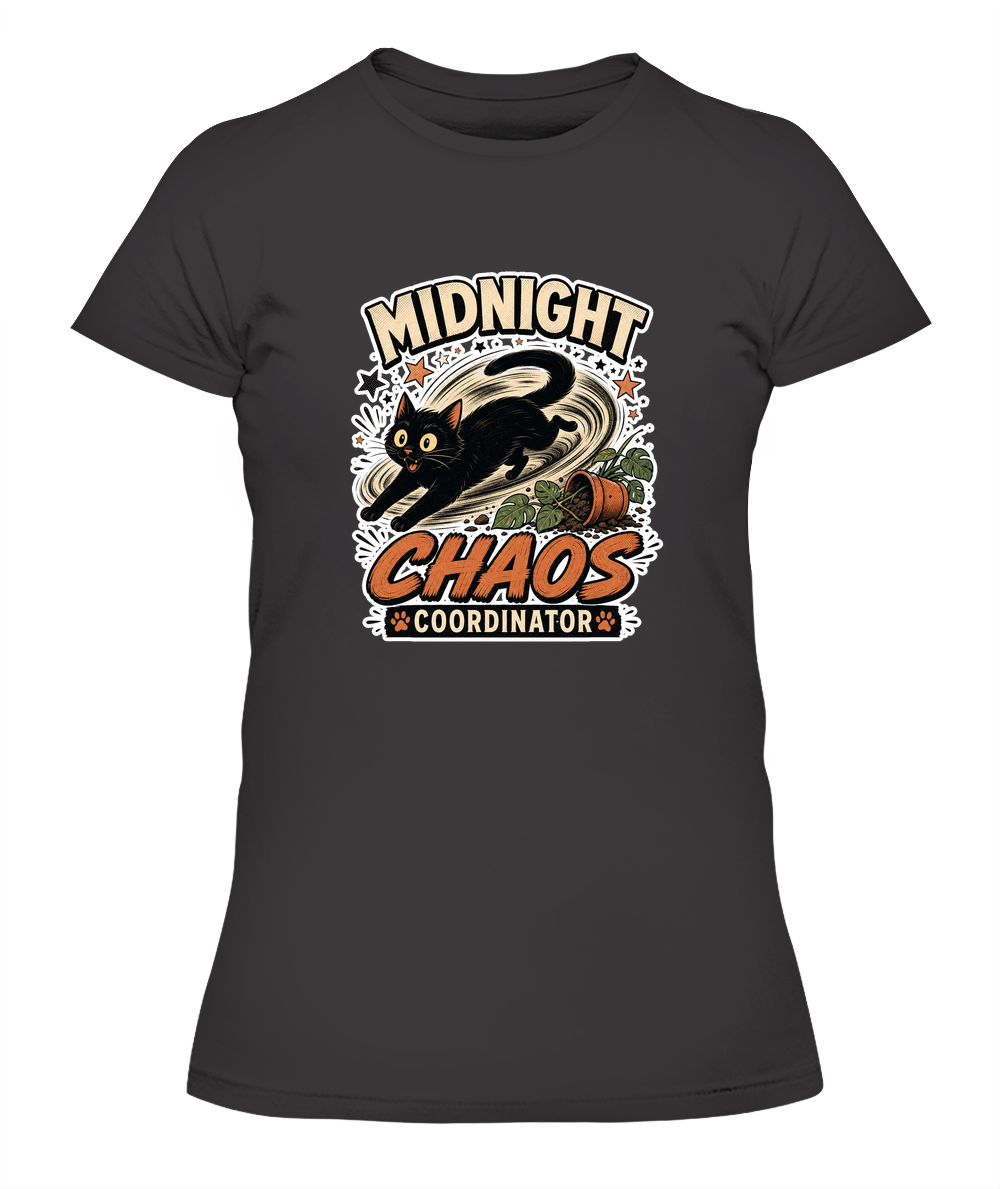 Midnight Chaos Coordinator Ladies T-Shirt | Black Cat Lover Gift