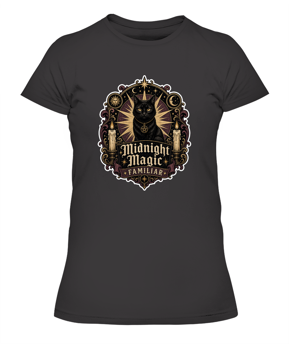 Midnight Magic Familiar Ladies T-Shirt | Black Cat Lover Gift