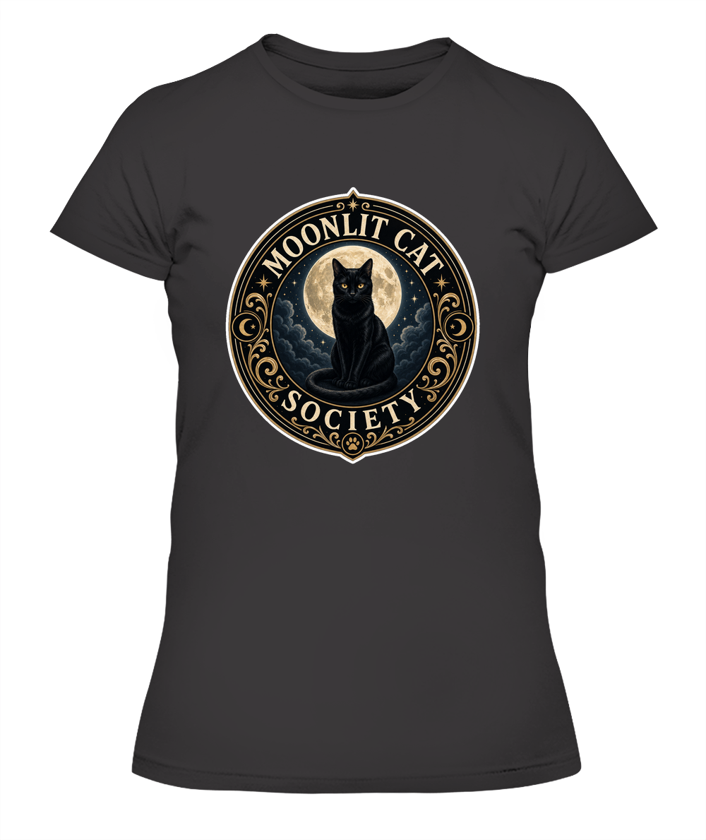 Moonlit Cat Society Ladies T-Shirt | Black Cat Lover Gift