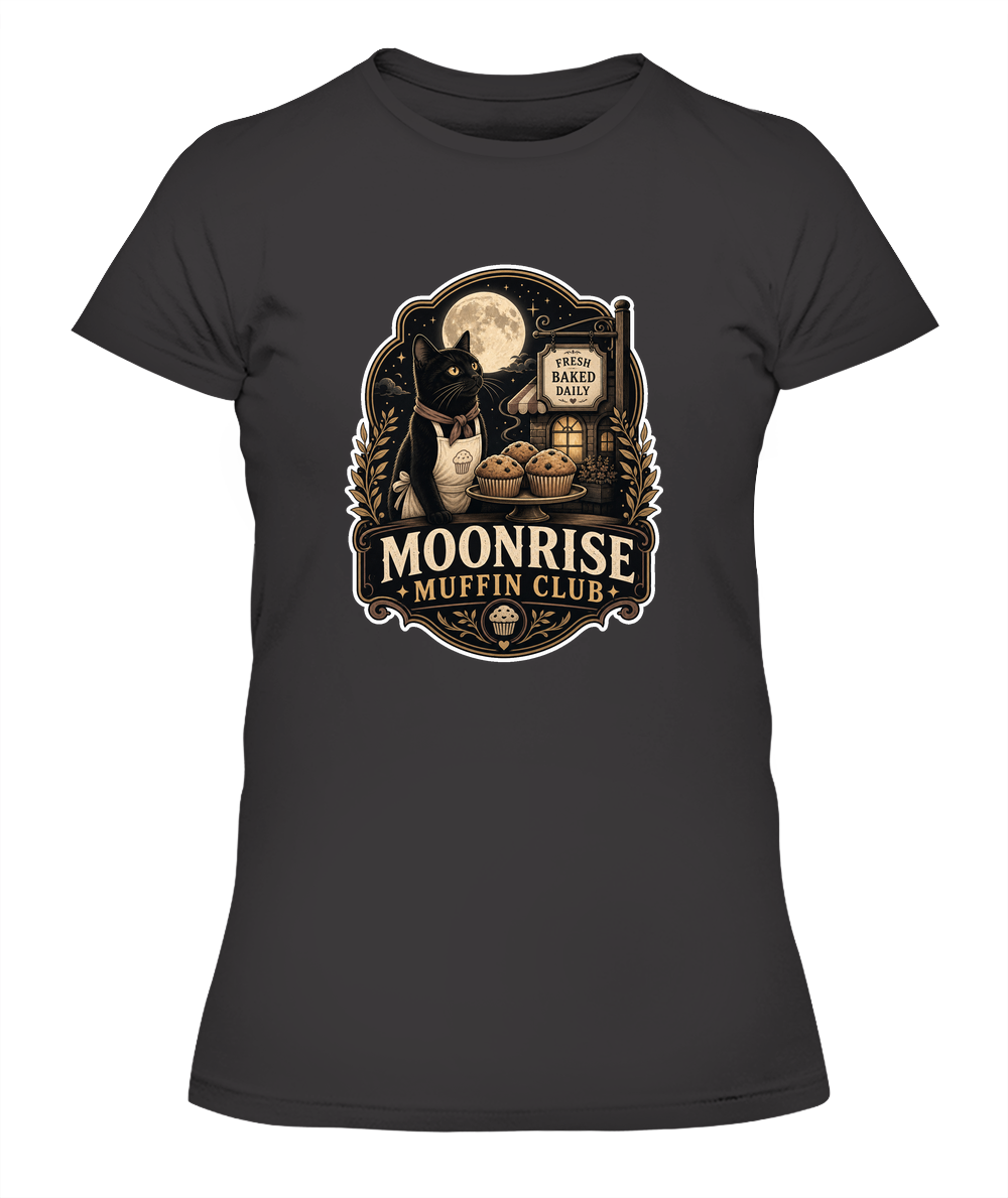 Moonrise Muffin Club Ladies T-Shirt | Black Cat Lover Gift