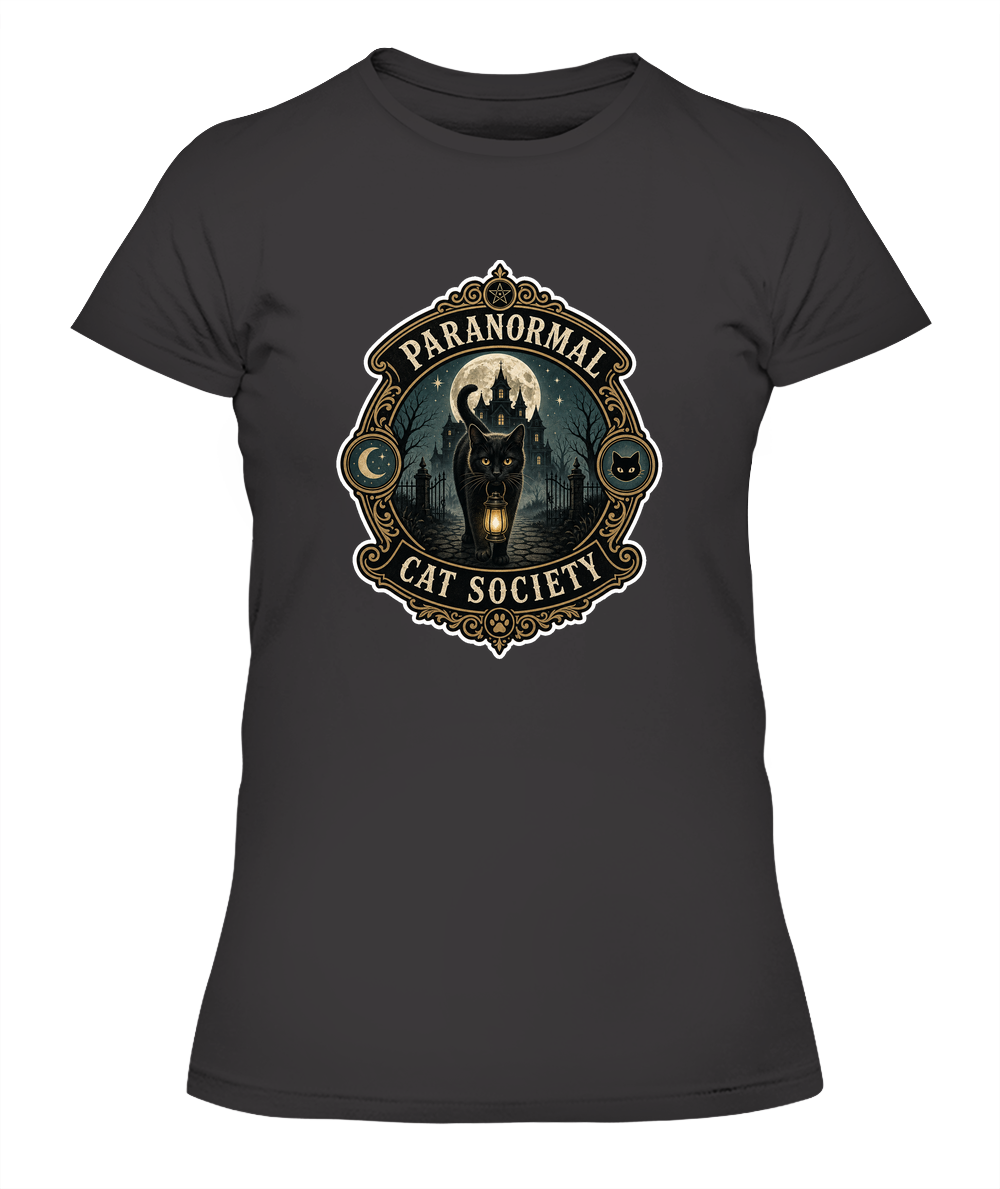Paranormal Cat Society Ladies T-Shirt | Black Cat Lover Gift