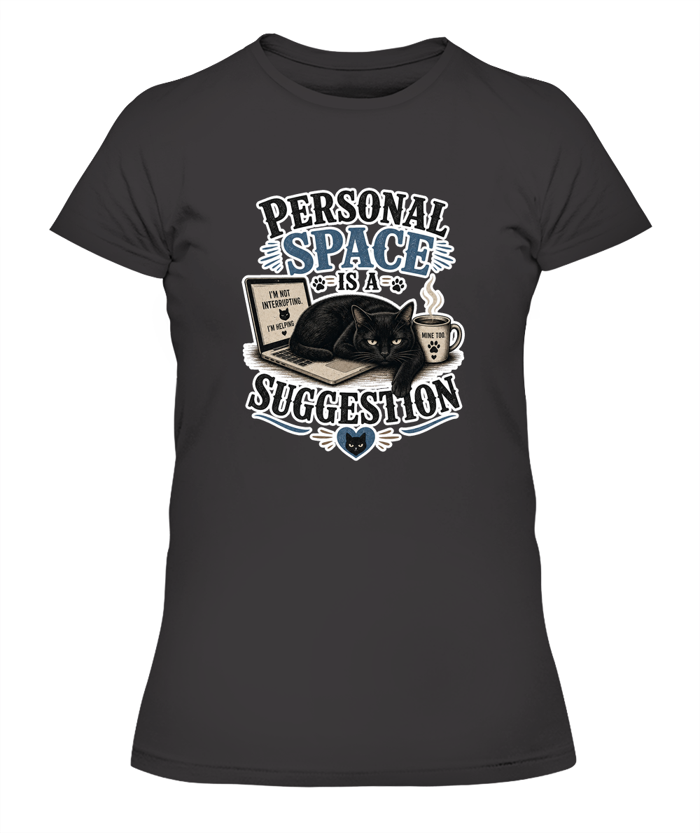 Personal Space is a Suggestion Ladies T-Shirt | Black Cat Lover Gift