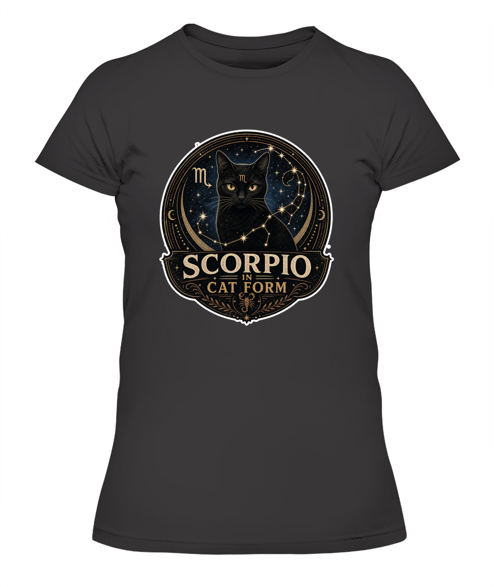 Scorpio in Cat Form Ladies T-Shirt | Black Cat Lover Gift