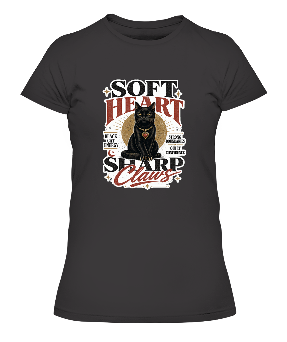 Soft Heart Sharp Claws Ladies T-Shirt | Black Cat Lover Gift