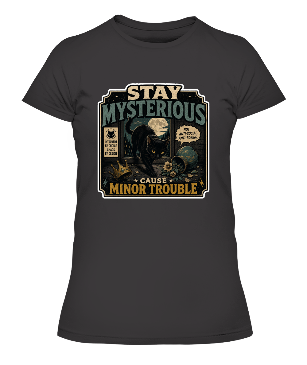 Stay Mysterious Cause Minor Trouble Ladies T-Shirt | Black Cat Lover Gift