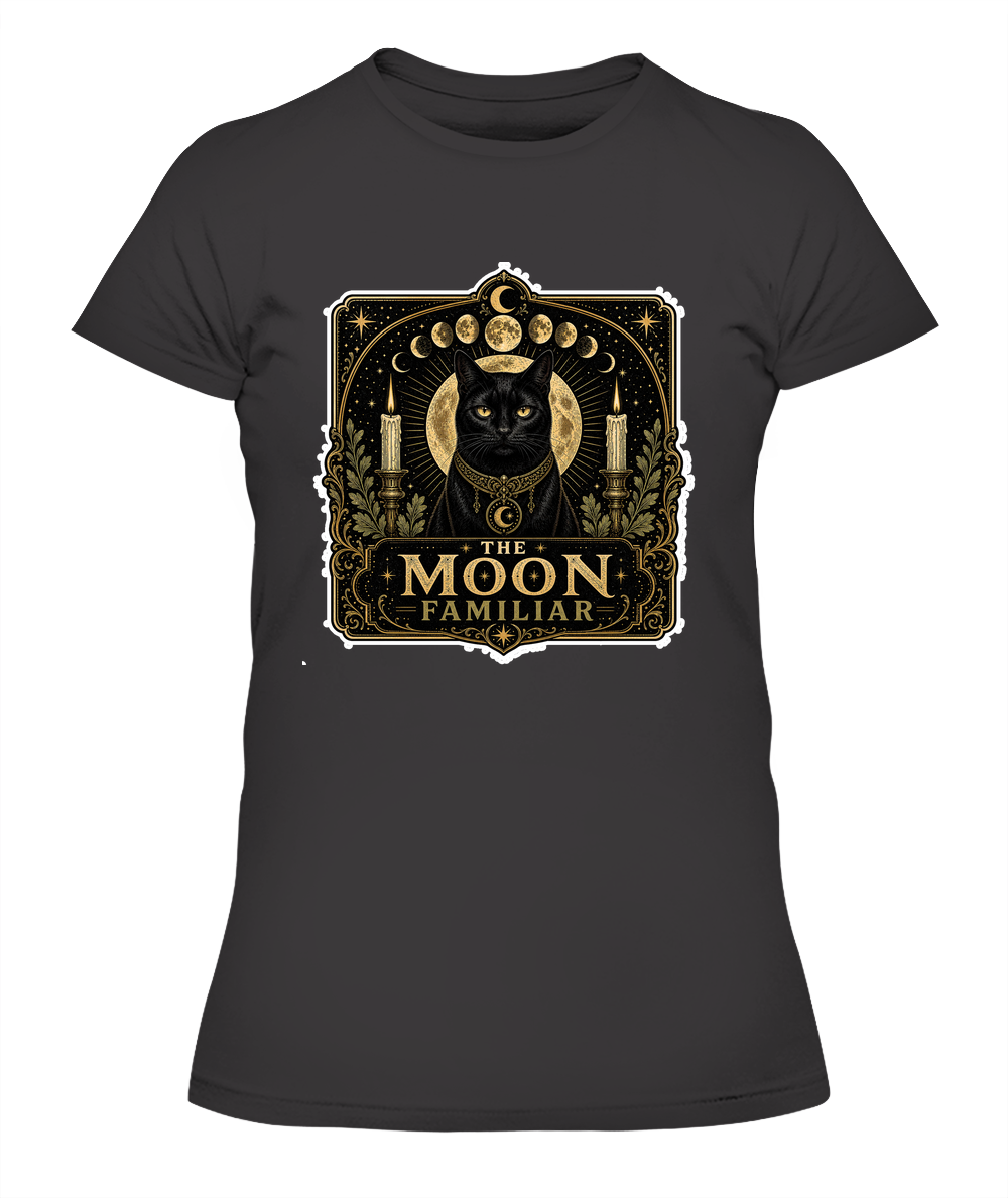 The Moon Familiar Ladies T-Shirt | Black Cat Lover Gift