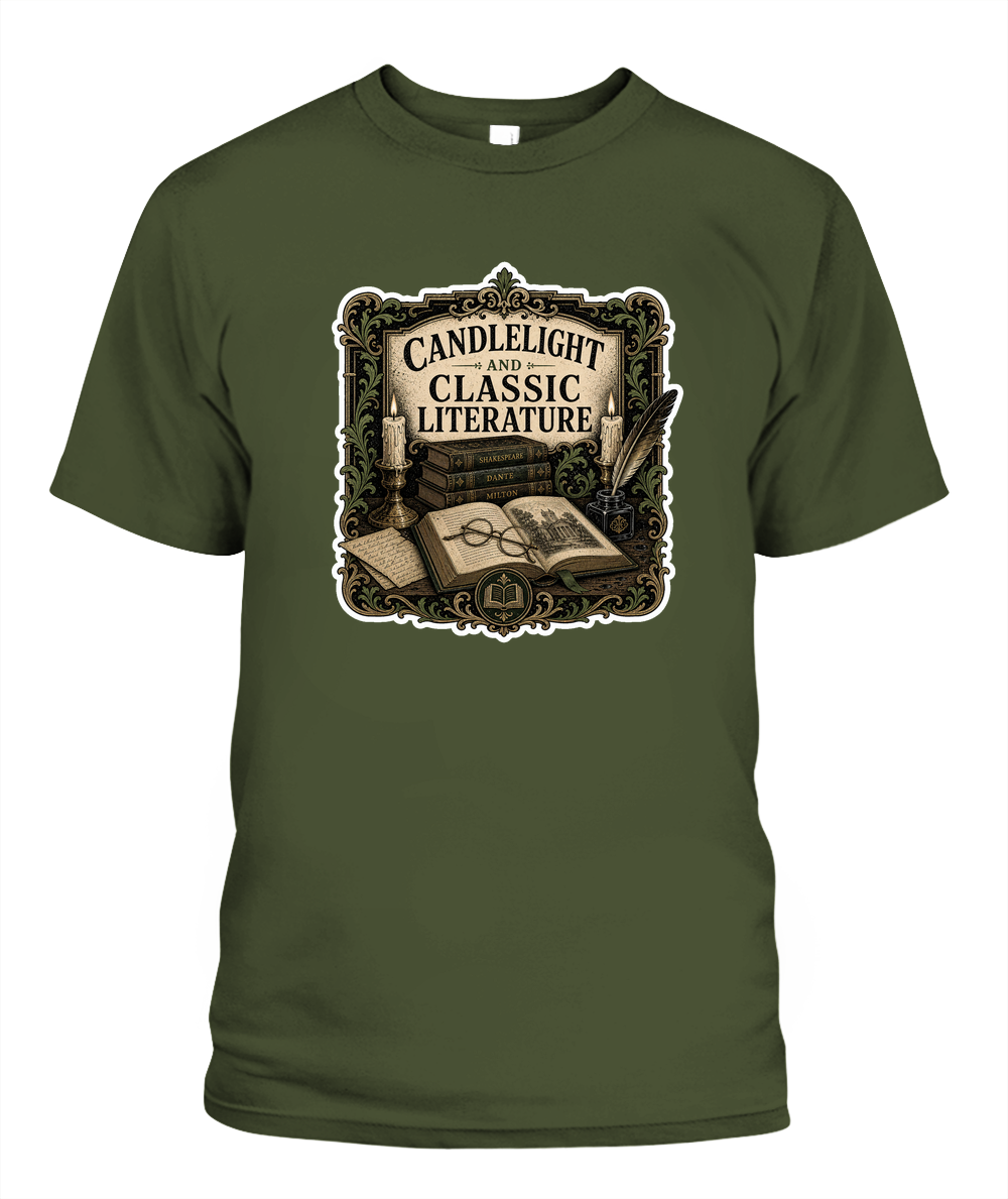Candlelight and Classic Literature Book Lover T-Shirt | Reading Gift