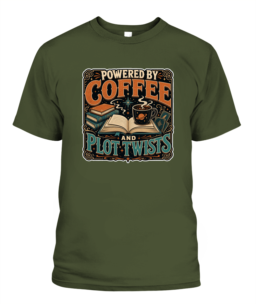 Powered by Coffee and Plot Twists Book Lover T-Shirt | Reading Gift