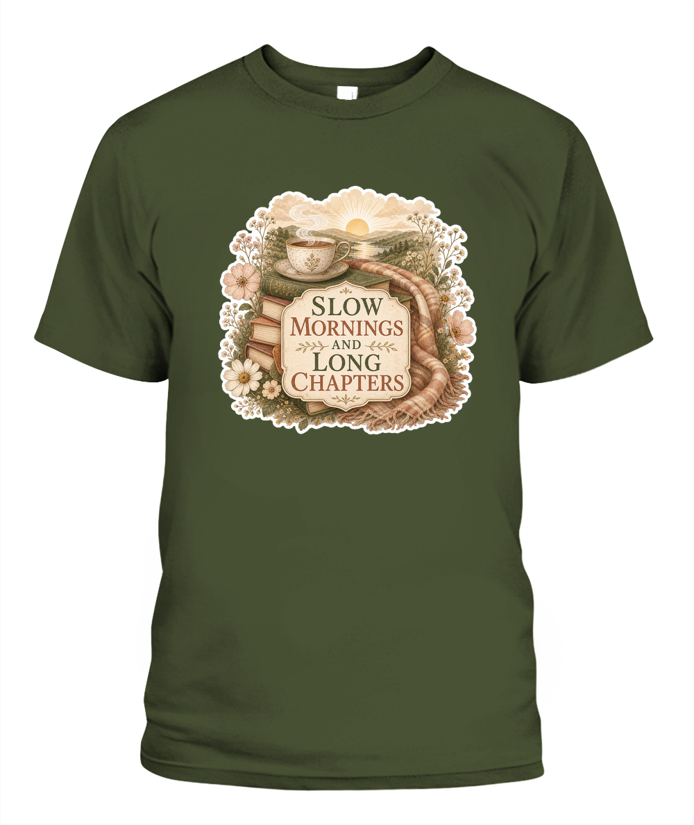 Slow Mornings and Long Chapters Book Lover T-Shirt | Reading Gift