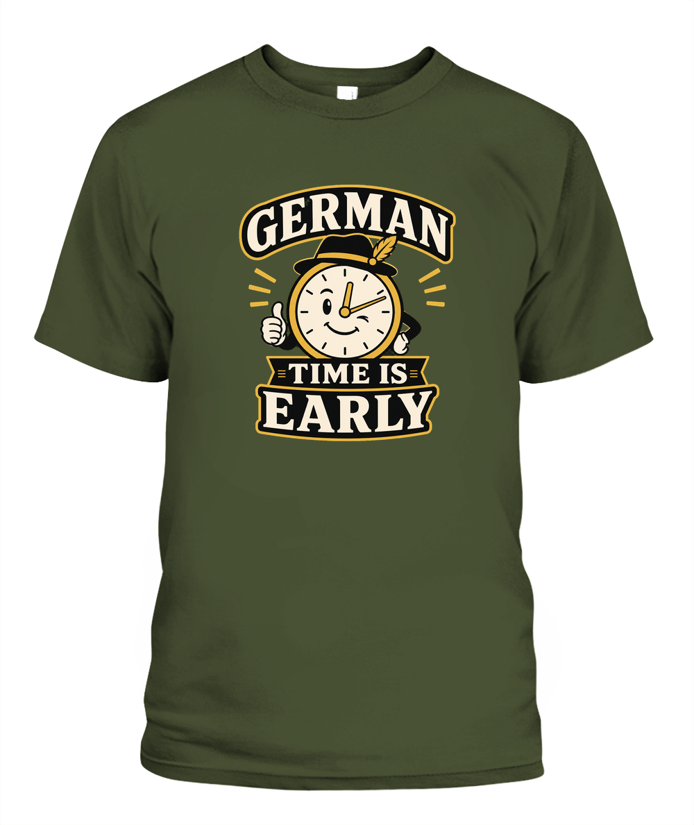 German Time Is Early — T-Shirt in Sage