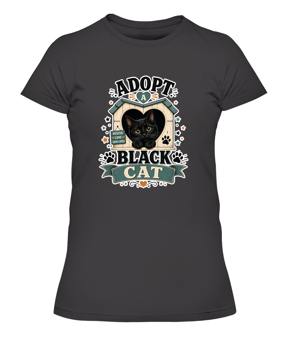 Adopt a Black Cat Ladies T-Shirt | Black Cat Lover Gift