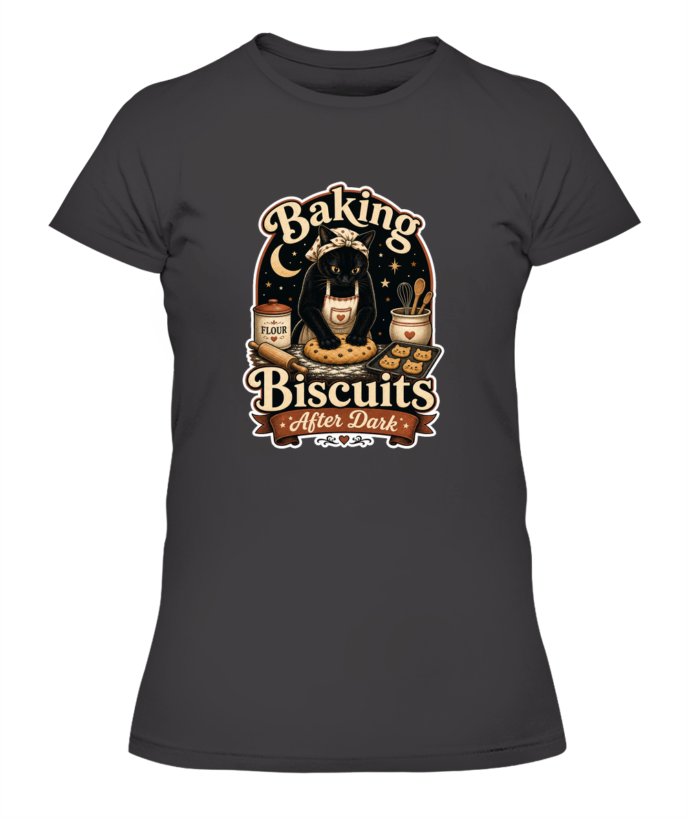 Baking Biscuits After Dark Ladies T-Shirt | Black Cat Lover Gift