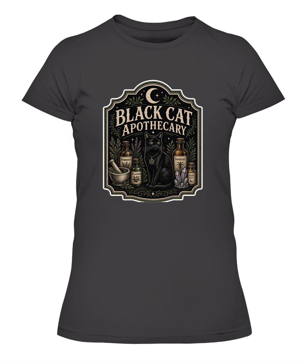 Black Cat Apothecary Ladies T-Shirt | Black Cat Lover Gift
