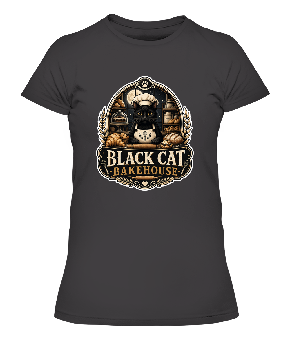 Black Cat Bakehouse Ladies T-Shirt | Black Cat Lover Gift
