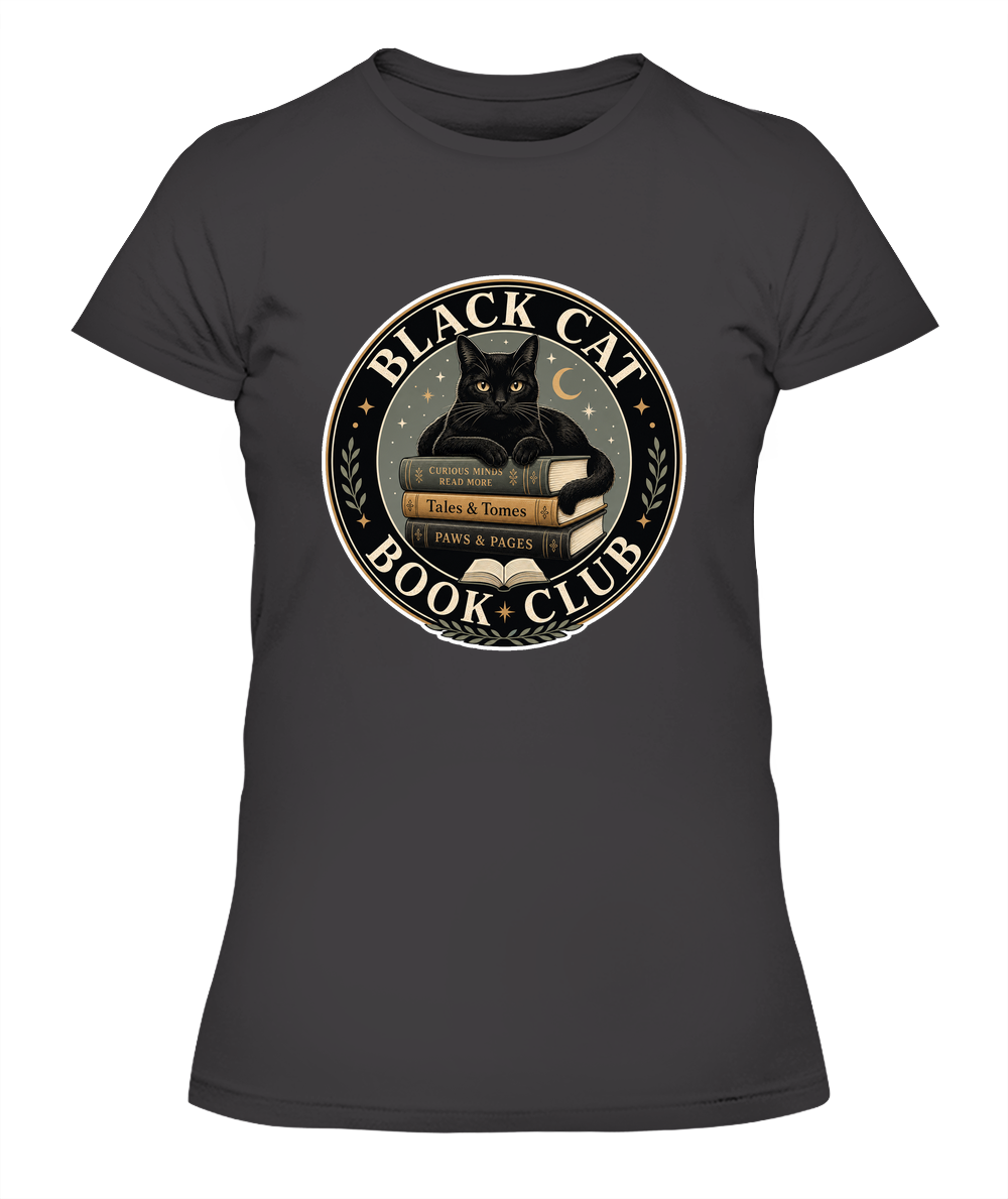 Black Cat Book Club Ladies T-Shirt | Black Cat Lover Gift
