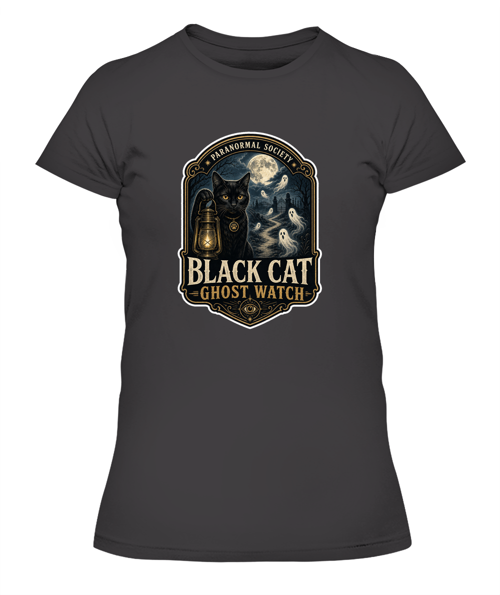 Black Cat Ghost Watch Ladies T-Shirt | Black Cat Lover Gift