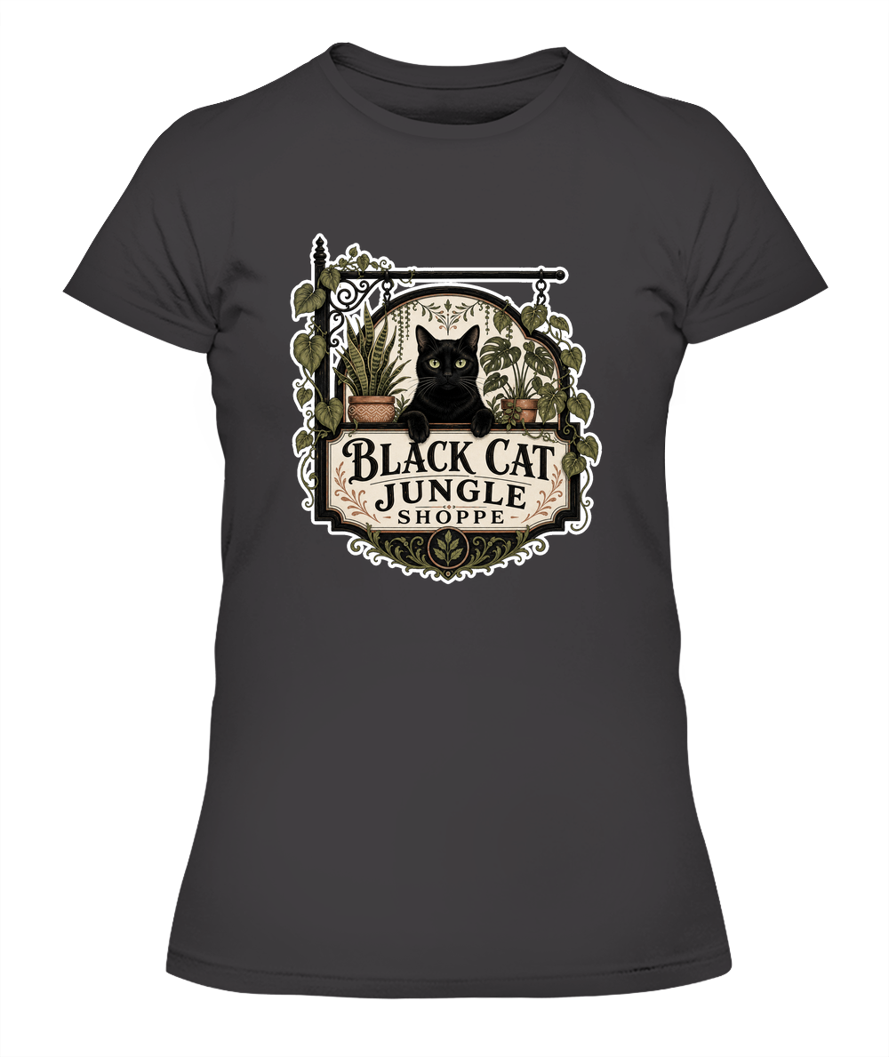 Black Cat Jungle Shoppe Ladies T-Shirt | Black Cat Lover Gift